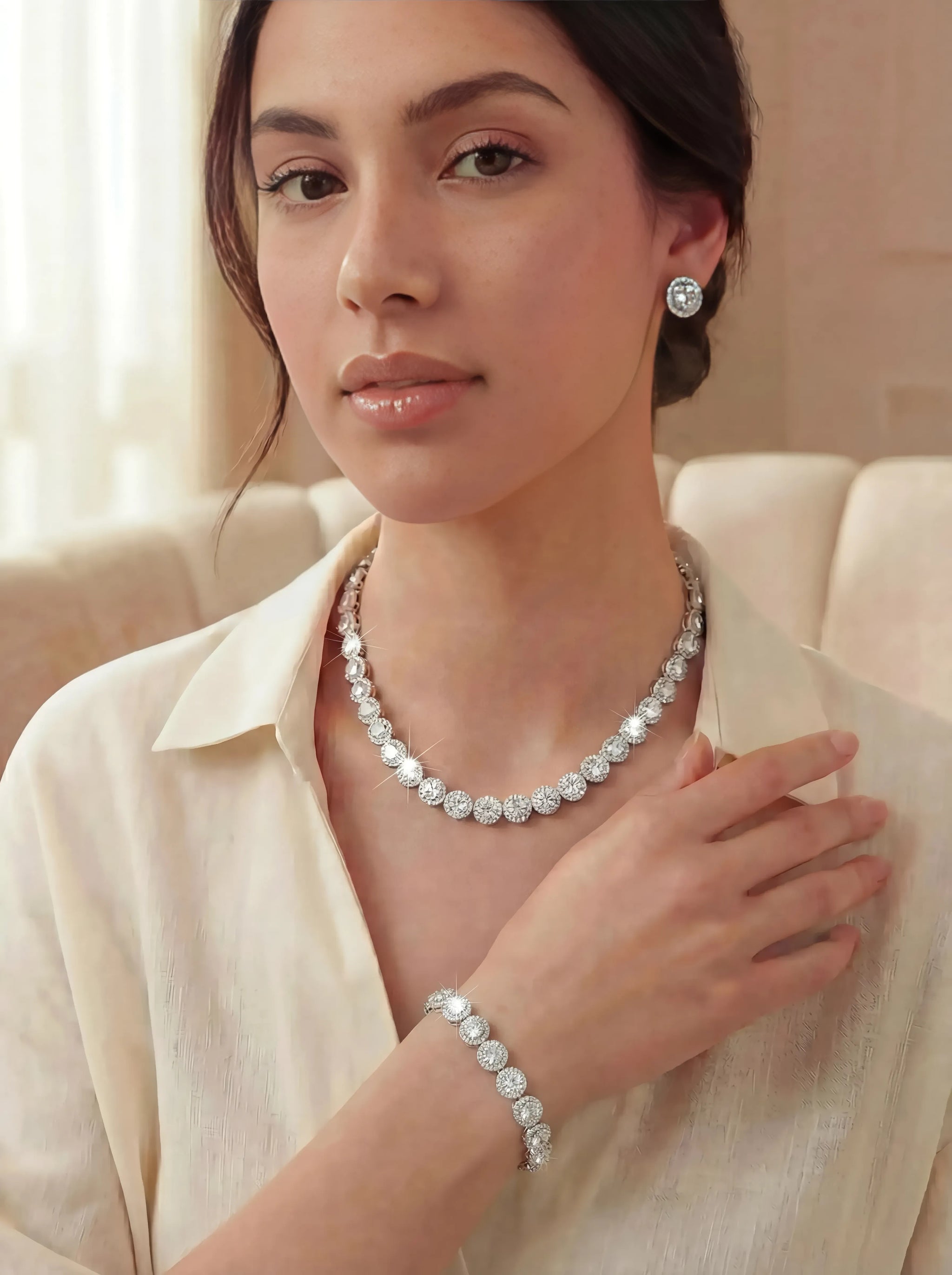 SET CONJUNTO COLLAR + PULSERA + ARETES SWAROVSKI ANGELIC HALO ZOCALO ONLINE