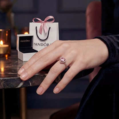 ANILLO PANDORA PROMESA CORAZON BRILLANTE ELEVADO ORO ROSA + KIT DE REGALO ZOCALO ONLINE