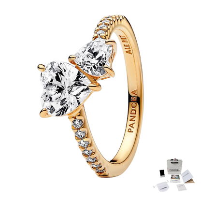 ANILLO PROMESA PANDORA DORADO DOBLE CORAZON PLATA .925