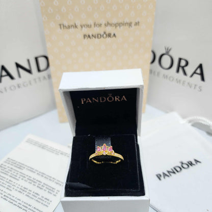 ANILLO PANDORA PINCESA DISNEY RAPUNZEL TIARA DORADO