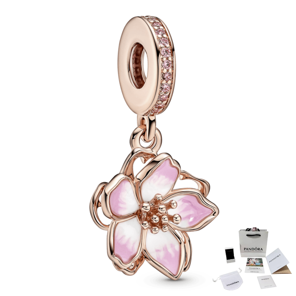 OFFER PANDORA CHARM CHERRY BLOSSOM PENDANT 14K ROSE GOLD