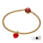 SET PULSERA PANDORA ROSA ROJA BELLA Y BESTIA + CHARM ROSA ROJA DISNEY ORO 14K