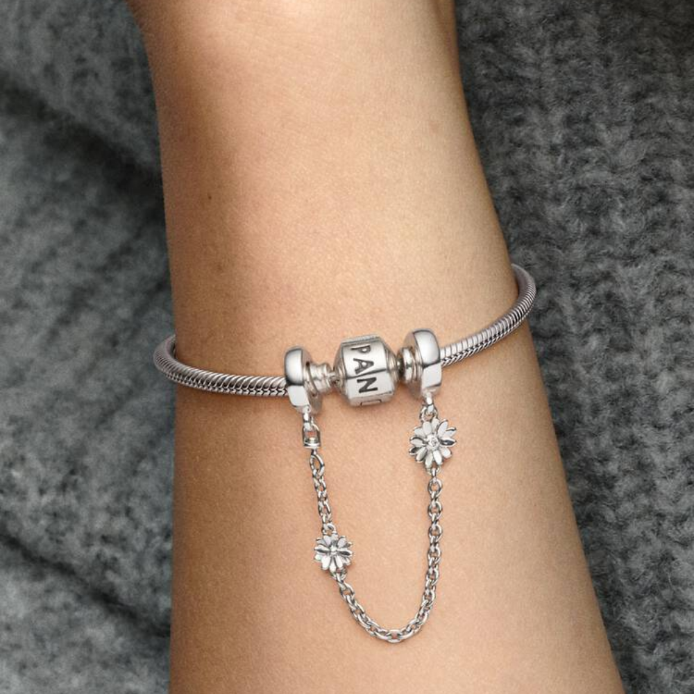 CHARM CADENA DE SEGURIDAD MARGARITA FLOR PANDORA PLATA .925 ZOCALO ONLINE
