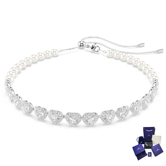 COLLAR CHOKER SWAROVSKI ARIANA GRANDE  PERLAS CORAZONES + KIT DE REGALO