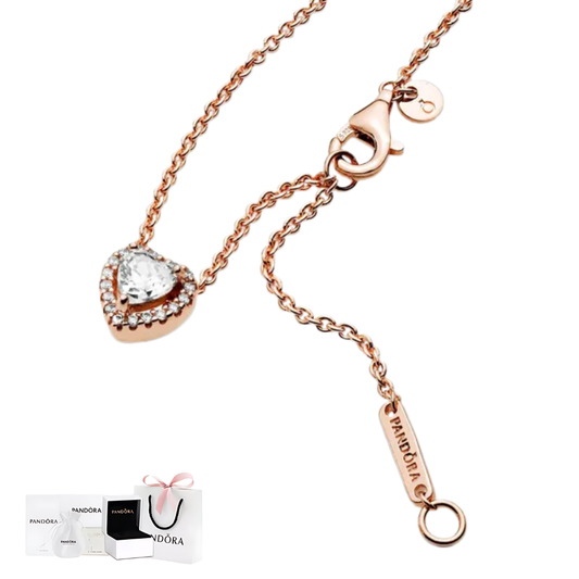 COLLAR PANDORA SPARKLING CORAZÓN ELEVADO ROSA ROSE GOLD 14K + KIT DE REGALO ZOCALO ONLINE