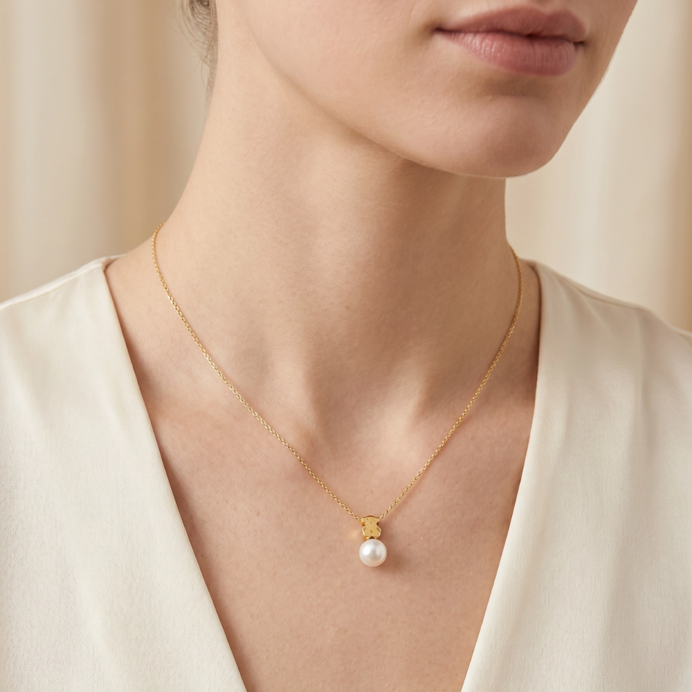 COLLAR TOUS ORO OSO TEDDY BEAR 7mm Y PERLA CULTIVADA SWEET DOLLS ORO 14K ZOCALO ONLINE
