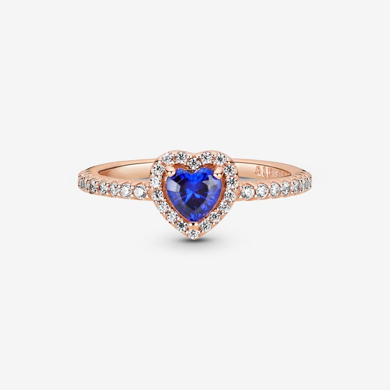 ANILLO DESLUMBRANTE PROMESA CORAZÓN AZUL PANDORA ROSE GOLD