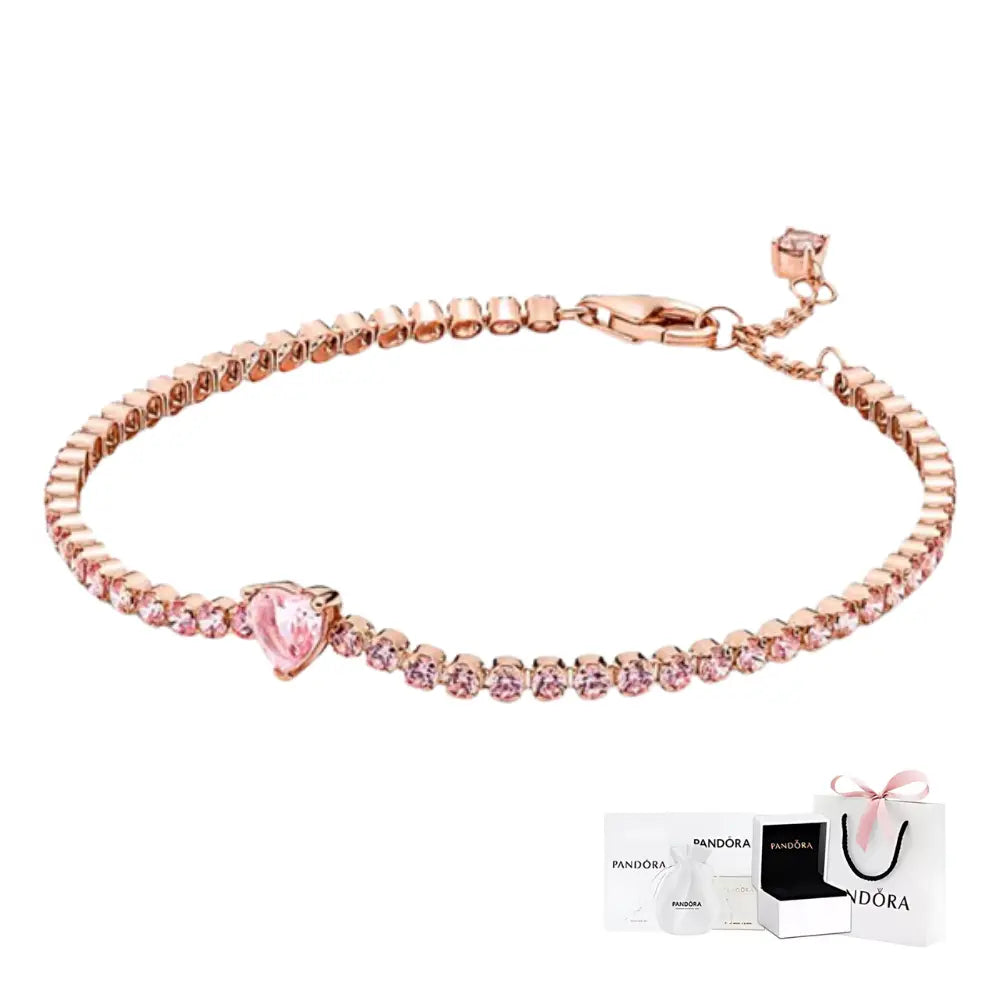 PULSERA PANDORA CORAZON BRILLANTE TENIS ORO ROSA + KIT DE REGALO ZOCALO ONLINE