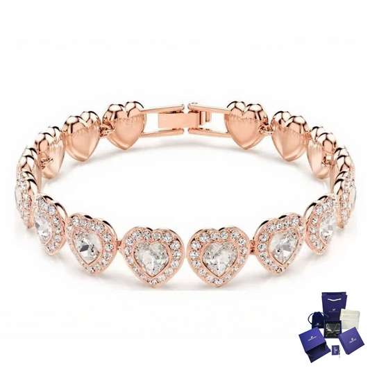 PULSERA BRAZALETE SWAROVSKI ROSE GOLD ORO ROSA TENIS CORAZONES BLANCOS ARIANA GRANDE