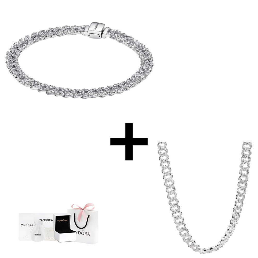 SET PULSERA COLLAR PANDORA CUBANO CADENA PAVE ESLABONES PLATA .925 ZOCALO ONLINE