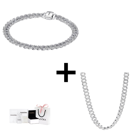 SET PULSERA COLLAR PANDORA CUBANO CADENA PAVE ESLABONES PLATA .925 ZOCALO ONLINE